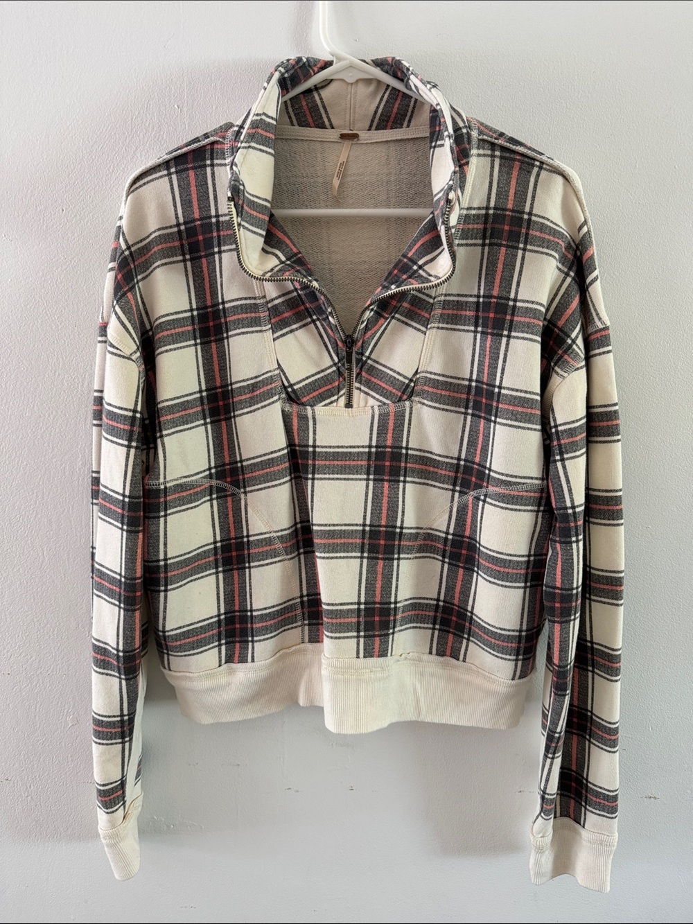 Free People Why Not Plaid Quarter Zip Pullover Sweatshirt Sz S